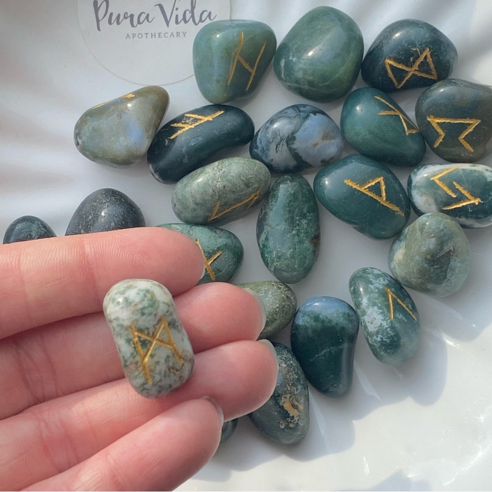 Moss Agate Runes - Natural Genuine Gemstone Crystal Runes